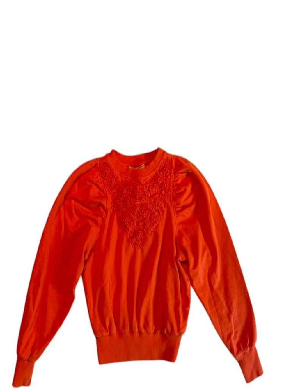Anthropologie Women's Embroidered Sweatshirt XXS Orange 100% Cotton Boho Top